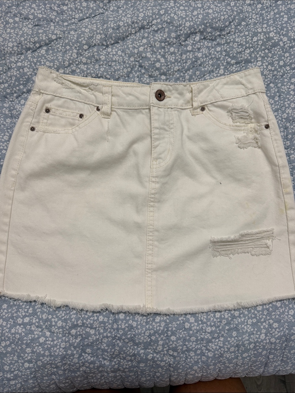 White Distressed Denim Mini Skirt